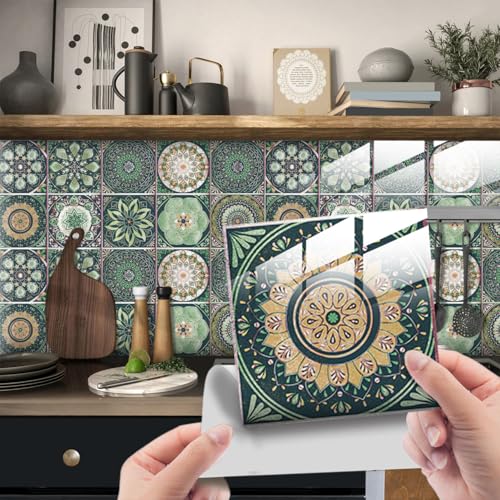 HORIWE Fliesenaufkleber Mosaic Kristallschicht 10x10cm Wandfliese Aufkleber 24 Stück PVC Fliesensticker Fliesen Folie Selbstklebende Tapete Wasserdicht Wandaufkleber für Küche, Schrank, Möbel, Tisch