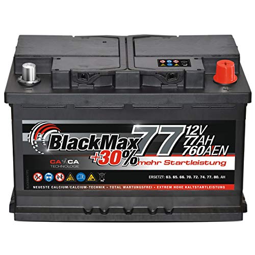 BlackMax Autobatterie 12V 77Ah 760A/EN Starterbatterie ersetzt 68Ah 70Ah 72Ah 74Ah 75Ah, kompatibel mit PKW
