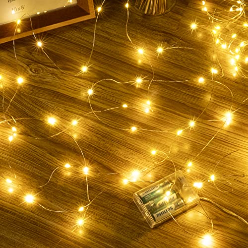 Ollny 5M LED Lichterkette Batterie, 50er LED Lichterkette innen Kupferdraht IP44 wasserdicht, Weihnachtsbeleuchtung für DIY Weihnachten Garten Party Hochzeit Deko (warmweiß)