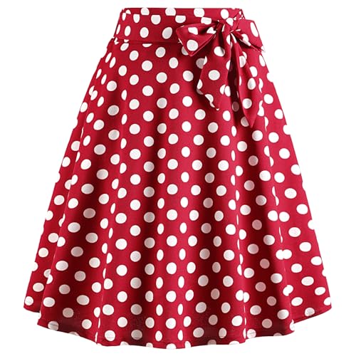 WERFORU 50er Jahre Rock Polka Dot Rockabilly Damen Vintage Rock Damen Knielang