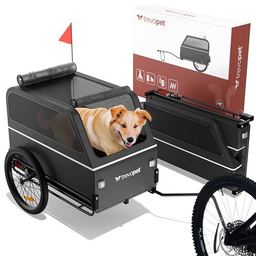 Trevopet® Hundeanhänger für Fahrrad XL – Faltbarer Hundefahrradanhänger mit Rampe, Federung & Kupplung – Fahrradanhänger Hunde bis 45 kg – Wasserdicht – Kompatibel mit E-Bikes – Shwarz