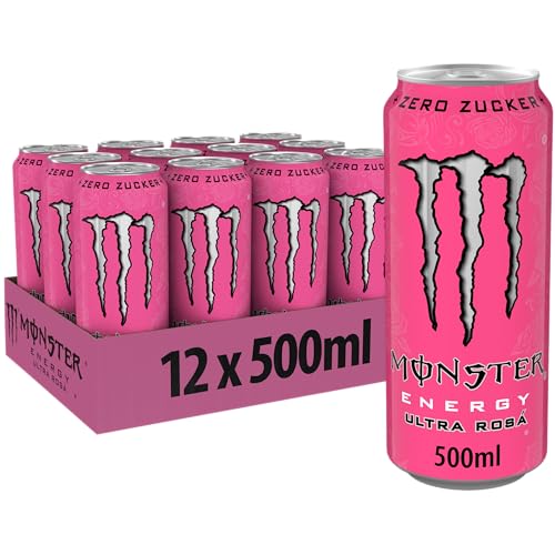 Monster Energy Ultra Rosa - koffeinhaltiger Energy Drink mit erfrischendem Grapefruit Geschmack - ohne Zucker und ohne Kalorien - in praktischen Einweg Dosen (12 x 500 ml)