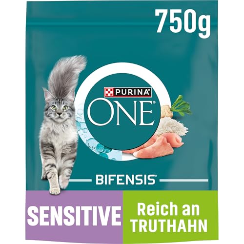 PURINA ONE BIFENSIS Sensitive Katzenfutter trocken, reich an Truthahn, 6er Pack (6 x 750g)