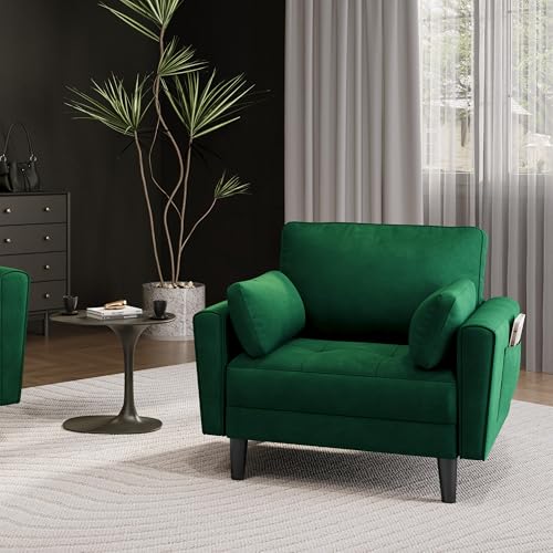 Yaheetech 1 Sitzer Sofa, Loveseat, Kleine Sofa mit 2 Kissen und Armlehnen, Moderne Leinen Couch Sofa, Couch Loungesofa Set für Wohnzimmer, Grün