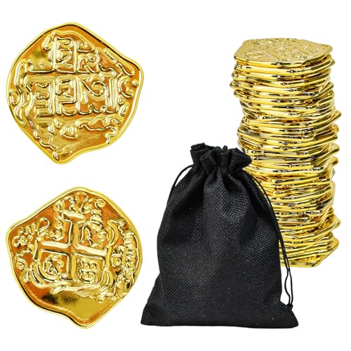Vunanvu 100 Stück Goldmünzen Spielzeug Piratenmünze Goldtaler Spielgeld Münzen Goldmünzen Kinder 3,5 cm Durchmesser Goldmünze Goldtaler Piraten Spielmünzen Piratenschatz Geschenk für Piratenparty