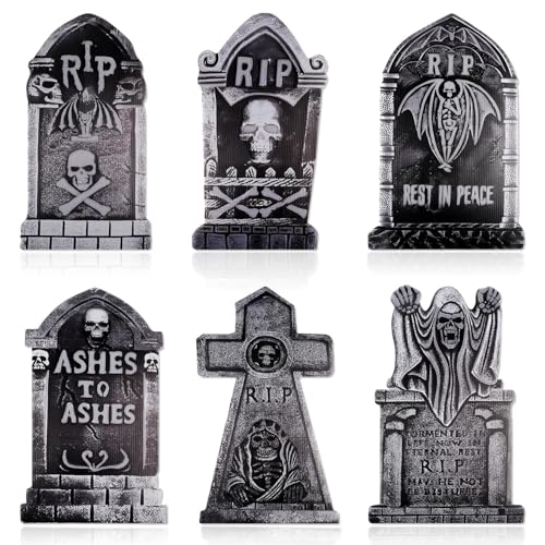 6 Stück Halloween Grabstein,Halloween Friedhof Dekorationen RIP,Gruselige RIP,Realistische Friedhof Deko,Grusel Grabstein Dekoration für Garten Hof Spukhaus Friedhof Outdoor Party