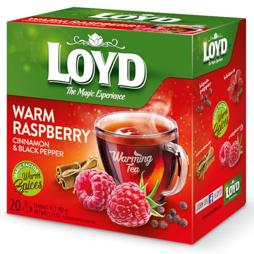 LOYD - Wärmender Tee Himbeere, Zimt, Schwarzem Pfeffer - 20 Pyramidenbeutel - Wintertee mit Himbeeren & Eine Prise Pfeffer - Süß mit Etwas Würze - Warming Tea Raspberry, Cinnamon & Black Pepper - 40g