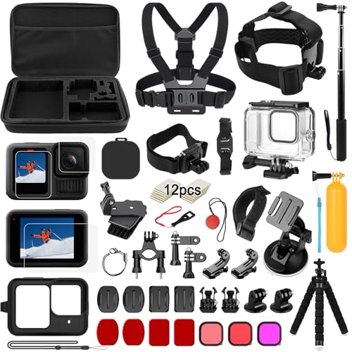 Zubehör Set Kit Bundle für GoPro Hero 13 Black, oGoDeal Wasserdicht Schutzhülle Wasserdicht Gehäuse Schnorcheln Zubehör Fahrradhalterung Selfie-Stange Kopfgurt für GoPro Hero 13
