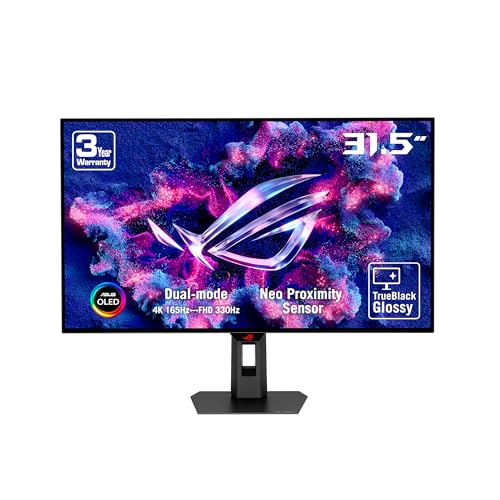 ASUS ROG Strix OLED XG32UCWG (32 Zoll 4K UHD Gaming Monitor, Dual-Modus 4K bei 165 Hz FHD bei 330 Hz, 0.03ms, Sync-Tech, HDR 400 TB, QD-OLED, 16:9, 3840x2160, DP, HDMI, 15W USB-C, USB-Hub)