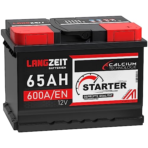 LANGZEIT Autobatterie 12V 65Ah 600A/EN Starterbatterie ersetzt Batterie 60Ah 55Ah 56Ah 58Ah 61Ah 62Ah 63Ah 64Ah