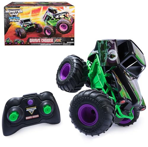 Monster Jam - Smash 'n Bash Grave Digger, Ferngesteuerter Monstertruck, der Sich beim Crash verformt und auf Knopfdruck Wieder repariert, 2,4 GHz-Steuerung, ab 4 Jahren
