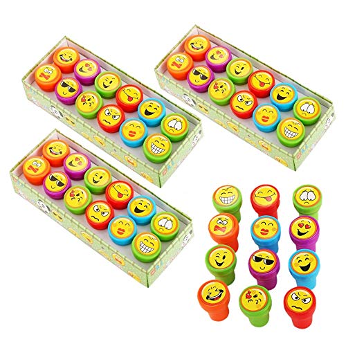 JZK 36 x Emoticon Emoji Stempel Kinder Spielzeugstempel Selbstfärbende Stempelset Briefmarken Mitgebsel für Geburtstag Kinder Party Weihnachten