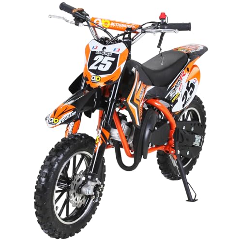 Actionbikes Motors Kinder Crossbike Gepard 2-Takt 49ccm | Bis 35 Km/h - 2 Liter Tank - Tuning Kupplung - Easy Pull Start - Scheibenbremsen - Motorrad - Motocross - Dirtbike - Enduro (Orange)