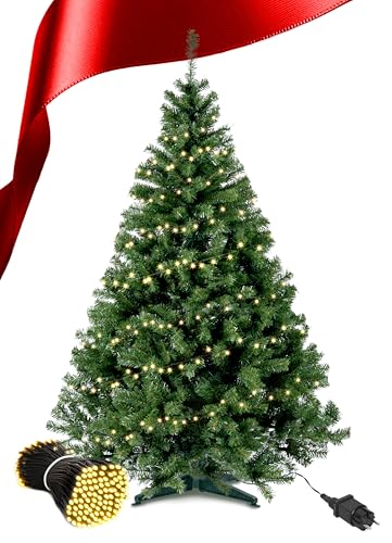 Menz Künstlicher Weihnachtsbaum 180 cm LED 2-in-1 Set, Tannenbaum Künstlich mit Lichterkette, Dichte PVC-Zweige, Stabiler Christbaum-Ständer, Einfach zu Montieren und Lagern