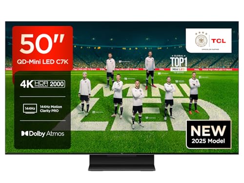 TCL 50C7K 50 Zoll QD-Mini LED Fernseher, 4K HDR Premium 2000, Smart Google TV mit 144Hz Motion Clarity Pro (Dolby Vision IQ & Atmos, HVA-Panel, Game Master)
