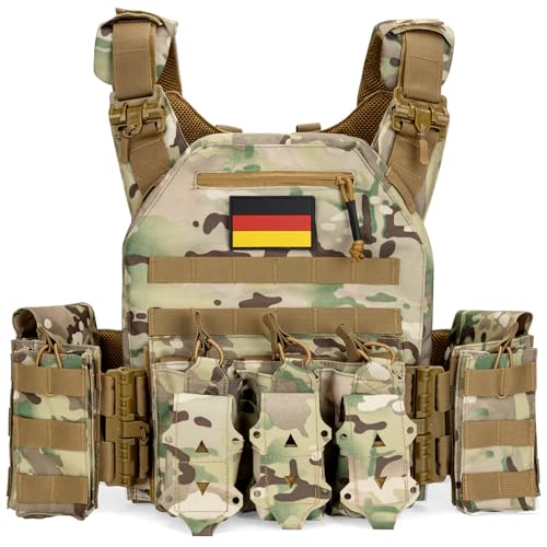 Jueachy Taktische Weste Airsoft Plattenträger: Quick Release Militär Weste Einstellbar Atmungsaktiv Beschwerte Weste für die Ausbildung - Plate Carrier Molle Schutzweste für Herren Paintball Polizei