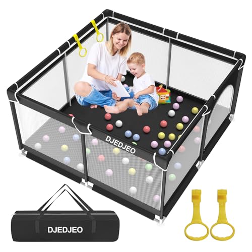 YUMBOT 127x127cm,Laufgitter Baby mit Atmungsaktivem Netz,Baby Laufstall Faltbar mit Reißverschlusstür,Kinder Laufgitter,Kleines Laufstall,Rutschfeste Unterseite,Schwarz