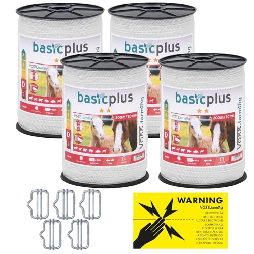 VOSS.farming - Weidezaunband mit 30% mehr Leitfähigkeit - insgesamt 800m + Elektro-Zaun-Band-Zubehör