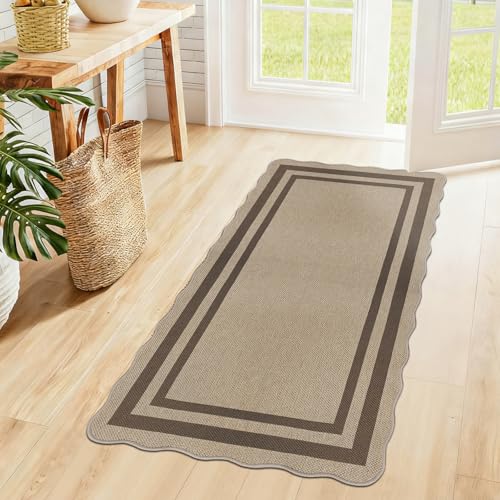 VSIWB Teppich Läufer Flur 80x150 cm, Leichter Jute Aussehen Küchenteppich, Waschbarer Teppich, Rutschfest Küchenläufer, Teppich Flur, Braun Teppich Läufer für Wohnzimmer, Küche, Diele, Eingang, Balkon
