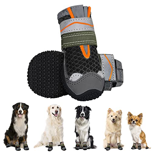Eyein Hundeschuhe Pfotenschutz, 2 Stück atmungsaktiv Hundeschuhe mit Rutschfester Sohle und reflektierendem Klettverschluss für kleine, mittlere und große Hunde, Sport im Freien (Schwarz, Größe 8)