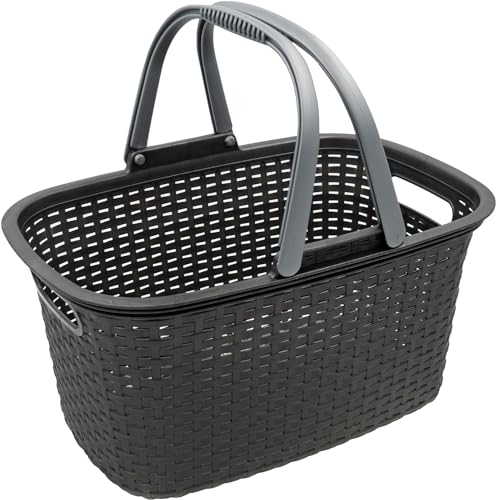 HRB Einkaufskorb in Rattan Optik, Großer Tragekorb mit Henkel, 18 Liter Volumen, Einkaufstasche, Korb (Anthrazit)