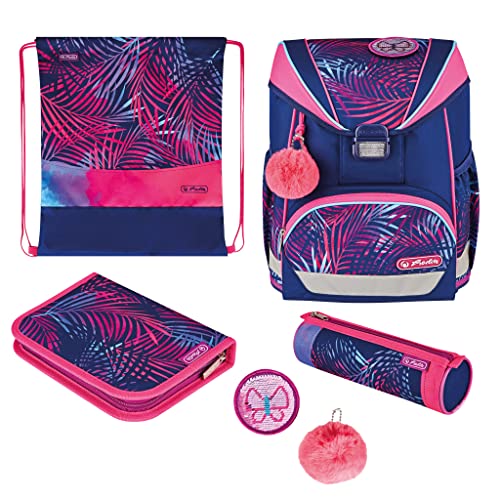 Herlitz Schulranzen Set 6-teilig Tropical Chill Ergonomische Ultraleichte Schultasche 1.Klasse Junge Mädchen Kinder 16 L