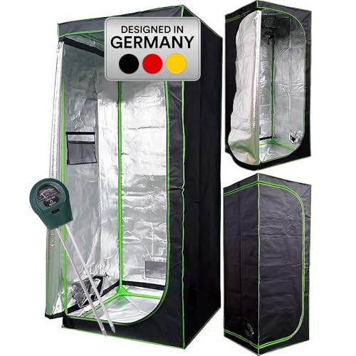 Mucola Growzelt 40x40x160 cm Set mit 3-in-1 Messgerät Zuchtzelt für Hydrokulturen zur Pflanzenzucht | licht- und wasserdicht | Indoor Grow Tent mit reflektierender Innenfolie Zimmergewächshaus
