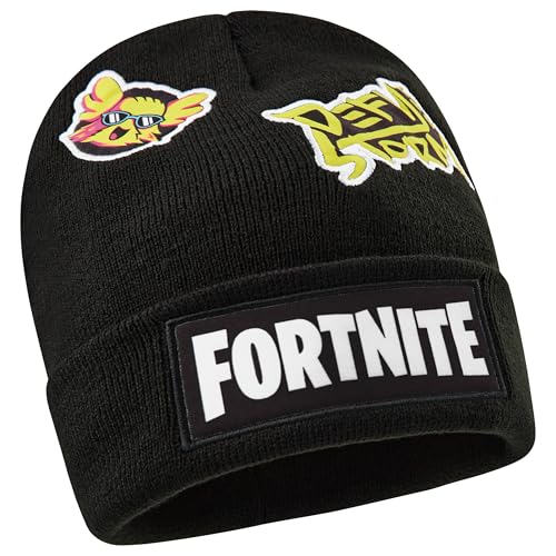 Fortnite Mütze Kinder Jungen, Warme Beanie Wintermütze, Strech-Material, Winter Zubehör, Gamer Geschenke für Jungs & Teenager (6-14 Jahre, Schwarz)