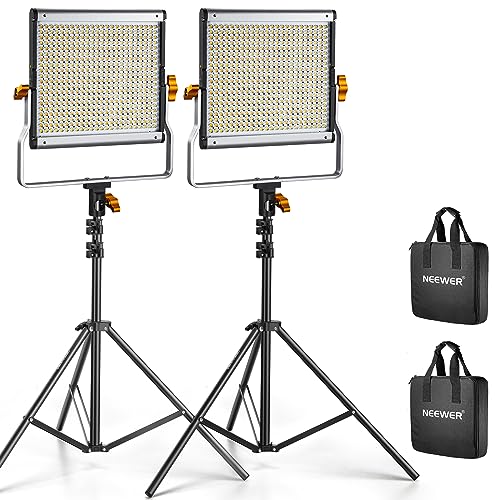 NEEWER Videolicht Set, 2er Pack, dimmbare Bi Color 480 LED Videoleuchte Panel mit zwei 190cm Stativ U Halterung, 3200K-5600K CRI96+ LED Studio Beleuchtung für YouTube Fotografie Streaming Key Lighting