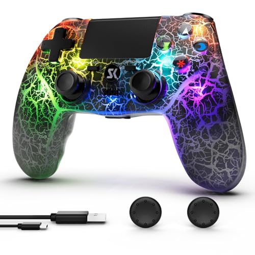 CHENGDAO Kabelloser Controller für PS4, LED Controller für PlayStation 4 mit einstellbarer RGB-Hintergrundbeleuchtung, 1000-mAh-Akku, 6-Achsen-Dual-Shock-Bewegungssensor, 3,5-mm-Kopfhöreranschluss