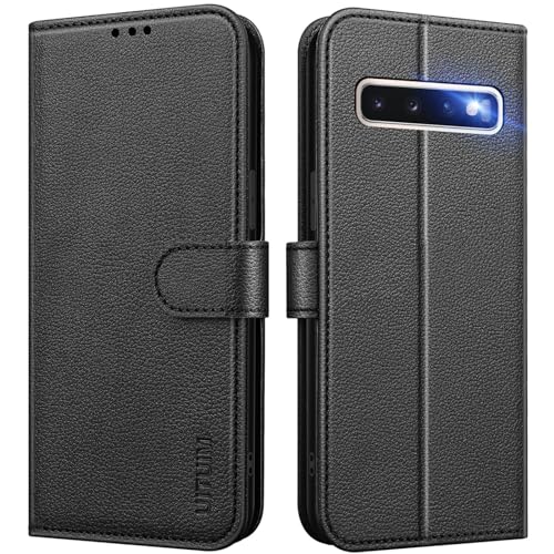 UITUIM Handyhülle für Samsung Galaxy S10 (Nicht für S10+), Klapphülle Leder Hülle Klappbar Flip Case Cover mit Kartenfach Geldbörse Ständer Etui Schutzhülle Handytasche für Samsung S10 4G,Schwarz