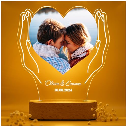 Geschenkfreude Bild personalisiert mit Foto und Text - personaliserte Valentinstag Geschenke für Männer und Frauen - Paar Geschenke - Freund und Freundin - beleuchteter Bilderrahmen LED aus Acryl