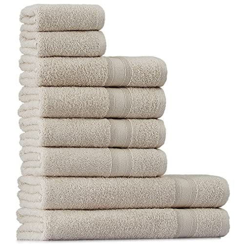 Tuiste Handtücher Set Beige Sandbeige |%100 Baumwolle Handtuch Set 8 Teilig | 2X Badetücher (70x140), 4X Handtücher (50x90), 2X Gästetücher (30x50) | Weich und Saugstark | Farbe : Creme