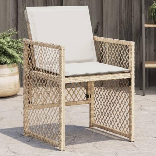 Homgoday Gartenstühle mit Kissen 4 STK. Beige Poly Rattan Gartenstuhl Gartenm?Bel Model364953