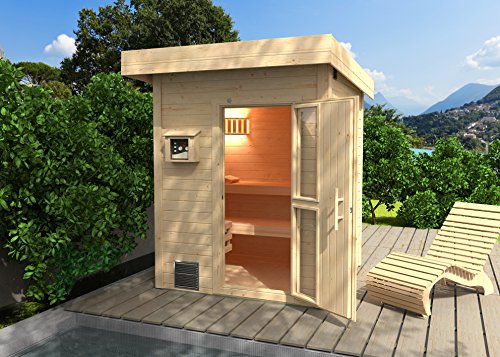 Weka 533.2020.80000 Premium-Saunahaus Naantali mit Flachdach, Natur Unbehandelt, 248 x 211 x 253 cm