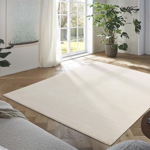 Taracarpet Teppich Kurzflor weicher Designer Uni Bodenbelag Madrid fürs Wohnzimmer, Kinderzimmer, Schlafzimmer und die Küche geeignet New Creme 200x280 cm