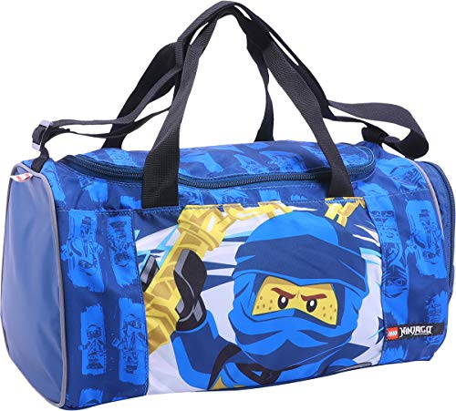 BBM Lego Bags Sporttasche NINJAGO Jay mit Schuhfach und Nassfach, Reisetasche für Kinder, Schulsporttasche mit Lego Motiv, Gym Tasche aus Polyester, Weekender für Schüler, Umhängetasche in blau