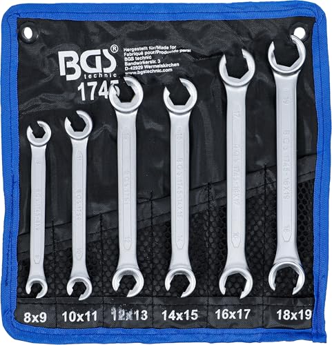 BGS 1745 | Offener Doppel-Ringschlüssel-Satz | 6-tlg. | SW 8 x 9 - 18 x 19 mm | inkl. Tetron-Rolltasche | CV-Stahl