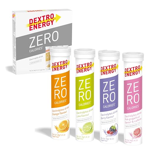 Dextro Energy Elektrolyte ohne Zucker 4x20 Tabletten (4er Pack) - Lime, Berry, Orange, Pink Grapefruit + Koffein Flavor