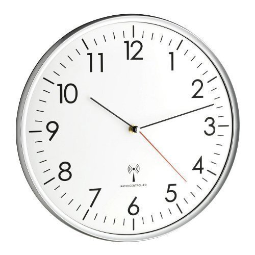 TFA Dostmann Analoge Wanduhr Funk, hohe Genauigkeit, Funkuhr, weiß/silber, 60.3514, für Küche,Wohnzimmer, Büro oder Eingangsbereich geeignet, 330 x 50 mm