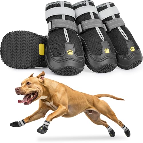 Mayerzon Hundeschuhe für große und mittelgroße Hunde, atmungsaktive Stiefel für heiße Gehwege, Pfotenschützer für Sommer und Winter, rutschfeste reflektierende Stiefel für Holzböden, Schwarz-8