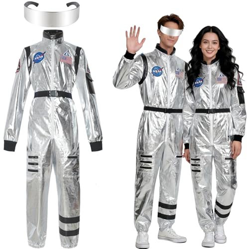 YeahBoom Astronaut Kostüm,Silber Weltraum Astronauten Kostüm,Astronautenoverall,Astronautenkostüm Erwachsene,Overall Unisex Weltall Kostüm,für Cosplay Karneval Faschings Halloween