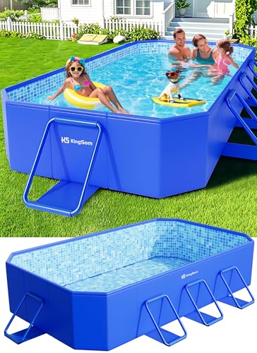 KingSom Rectangular Frame Pool,Faltbarer Schwimmbecken, Aufstellpool Rechteckig Groß,Überdimensionale Verdickung, Gartenpool,Schnelle Installation Swimmingpool Schwimmbad für Garten, 269 x 167 x 51 cm