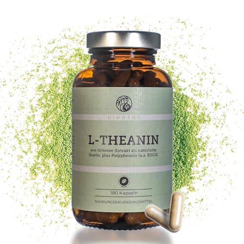 QIDOSHA® L-Theanin & EGCG aus Grüntee-Extrakt, 180 Kapseln im Apothekerglas, 500mg je Kapsel, davon 40% L-Theanin, 30% Tee-Polyphenole & 10% EGCG, Wirkstoffgehalt in externem Labor testiert