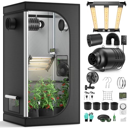 MINENICE Growzelt Komplettset mit M1500 LED Vollspektrum Grow Lampe 80x80x160cm Grow Tent 4