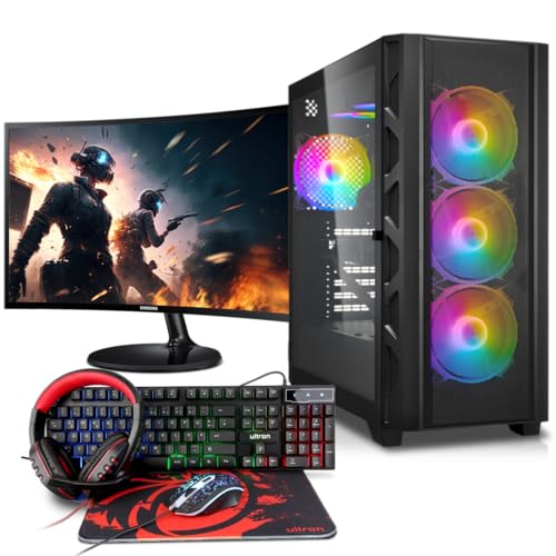 Basic Gaming Komplett PC Set, Ryzen 5 3400G 4X 3.70GHz, 16 GB DDR4, 1000 GB SSD M.2, Win 11 Pro 64bit + 24 Zoll + Ultron Hawk Gaming Kit 4in1 Set
