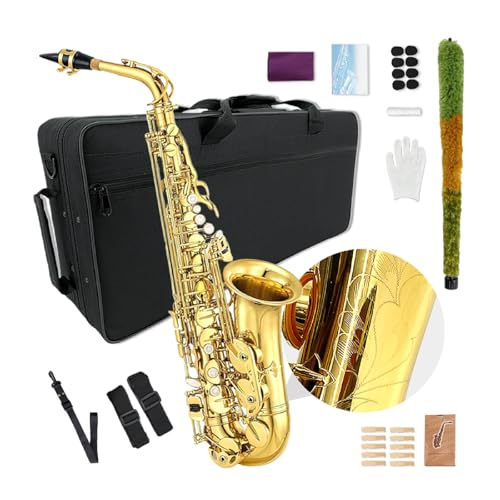 YoungMonic Altsaxophon E Flat für Erwachsene, Studenten, Saxophon, Eb, Alt, komplettes Set mit Tragetasche, Mundstückriemen, Rohrblättern, Saxophon, Anfänger-Set