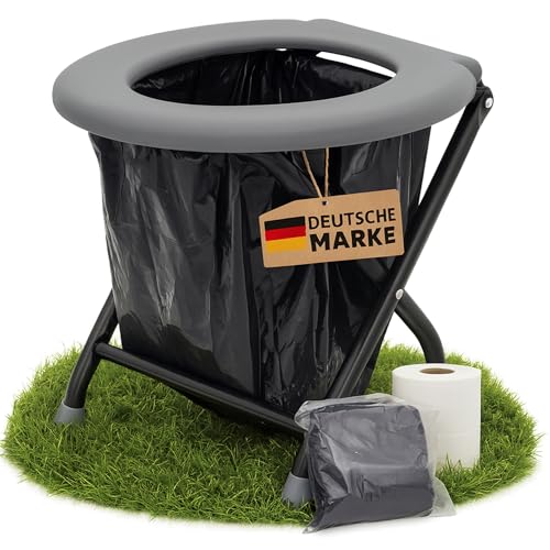 YACHTICON Mobile Klapptoilette Grau – Faltbare Campingtoilette & Trockentoilette mit 6 Beuteln – kompakte Notfalltoilette für Camping, Boot, Auto & Outdoor