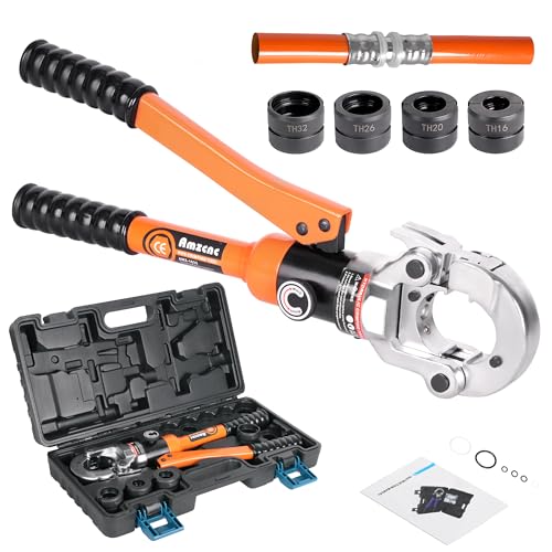 AMZCNC Profi Presszange TH-Kontur 16-20-26-32 Set Presswerkzeug mit 360° drehbarem Kopf,für Verbundrohr mit Fittings der TH-Kontur, Backeneinsätze TH16,TH20,TH26,TH32 incl
