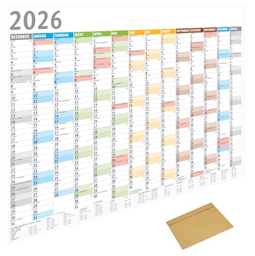 MARZEI24® Din A1 Wandkalender für 2026, 14 Monate, Jahreskalender Monatsübersicht, (84,1 cm x 59,4 cm),Planer Termine, für Büro usw. Jahresplaner, Monatsplaner, Familienkalender, Kalender gefaltet